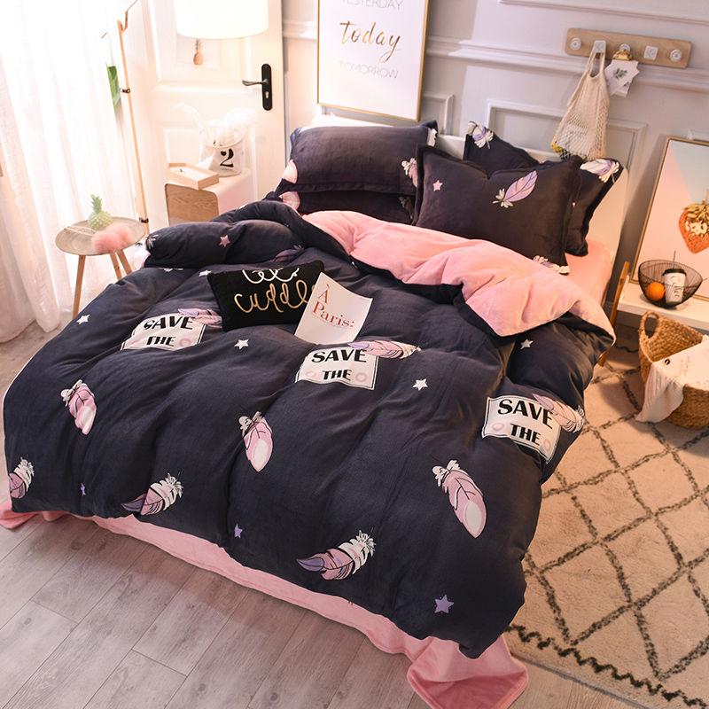 4pcs Bedding Set Cartoon Bed Linen Quilt Cover Pillowcase Winter Warm Kids Children's Bedding Sets