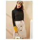 Women's High Neck Knitted Shirt Skin-friendly Breathable Stitching Color Bottoming Shirt Pull Over High Collar Loose Fit Long Sleeves T-shirt Basic
