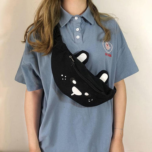 Korea Ins Cute Soft Sister Girl Heart-chested Bag Female Japanese Harajuku Cartoon Bear Student Waist Bag Childlike Small Bag