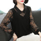 Women Spring Autumn Style Chiffon Blouses TShirts Lady printing Long Sleeve Polo Collar Hollow out Net yarn Decor Blusas Tops Pullover