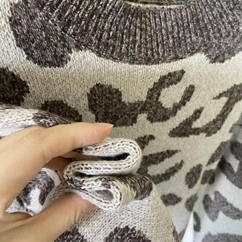 2pcs/set Women Knit Leopard Pullover Sweaters+Pants Sets Woman Fashion Jumpers Trousers 2 PCS Costumes Outfit