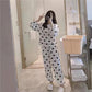 Women's Long Sleeve Heart Pajamas Large Size Loose Spring Autumn Thin Home wear Round Neck Pullover Pants Top Two Piece Sets Solid Color