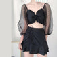Lace Mesh Sleeve Swimsuit Women's One-Piece V-Neck Pleated Irregular Hem Beachwear Summer Sunscreen Cover Belly Slim One Piece Large Size Swimwear