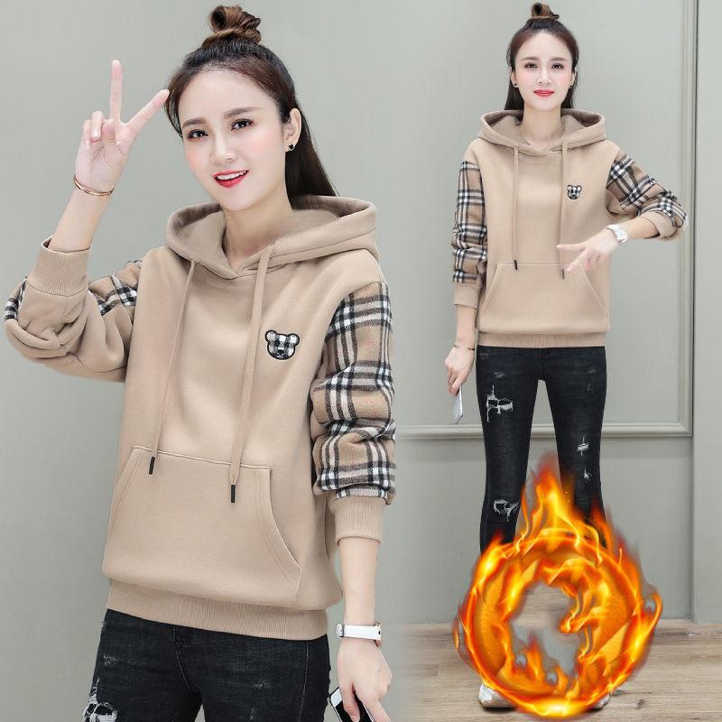 Plus Velvet Padded Hooded Sweater Women 2021 New Autumn and Winter Korean Version Loose Large Size Blouse Winter Jacket Women