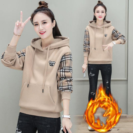 Plus Velvet Padded Hooded Sweater Women 2021 New Autumn and Winter Korean Version Loose Large Size Blouse Winter Jacket Women