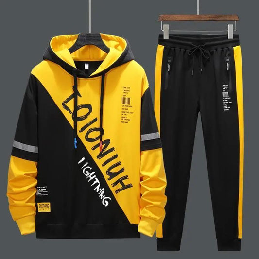 Spring & Fall Men Trendy Sweater Suit Hooded Pullover Casual Suit Campus Student Sportswear Teen Clothing