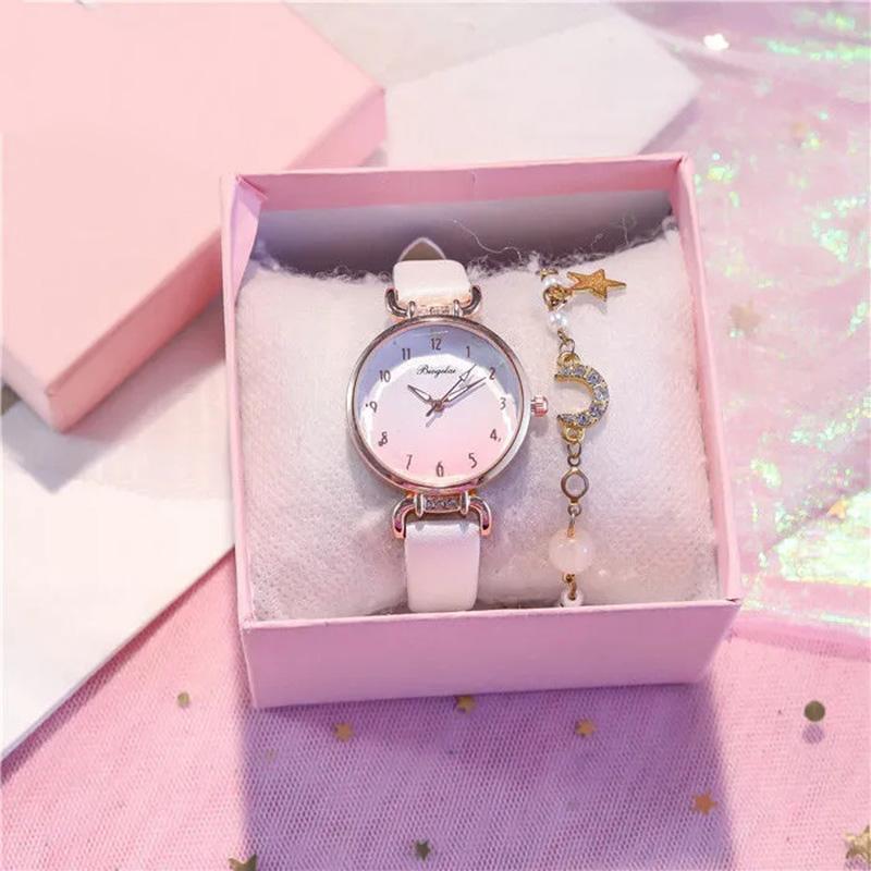 Women's Rhinestone Gradient Quartz Watch Niche Pink Luminous Waterproof Bracelet Watch Belt Quartz Diamond Watches