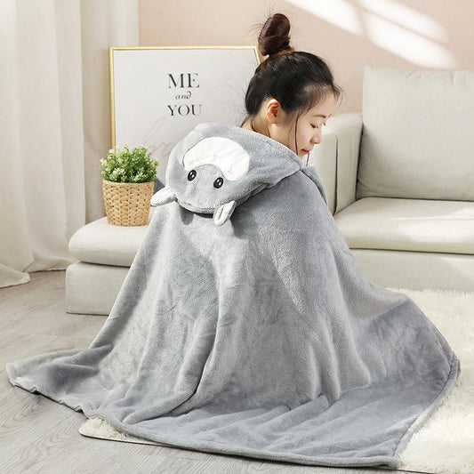 Cute Cartoon Lazy Nap Blanket Shawl Cloak Cloak Office Air Conditioning Blanket Coral Fleece Cover Leg Blanket Skin-friendly Soft and Warm