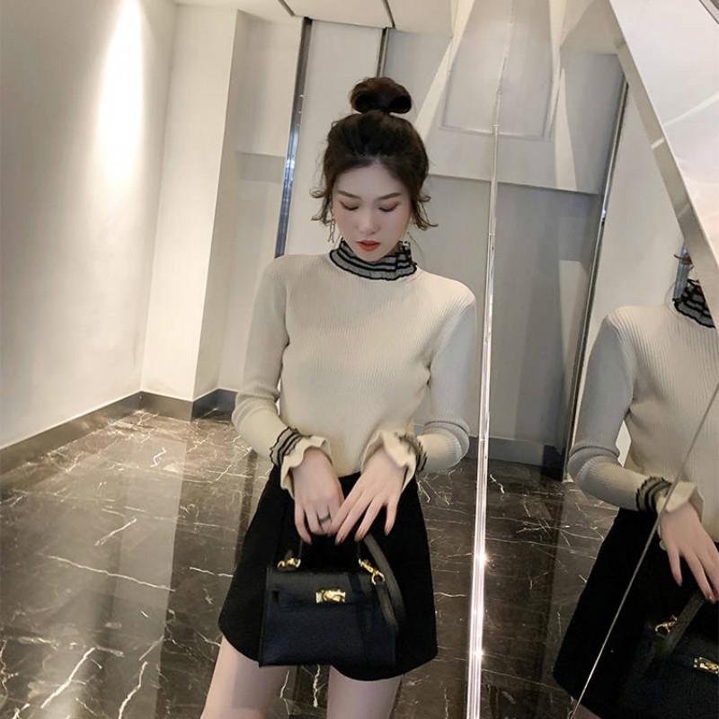 Lace Pullover Slim Sweater Female Long-sleeved Was Thin Inside Sweater Trumpet Sleeves