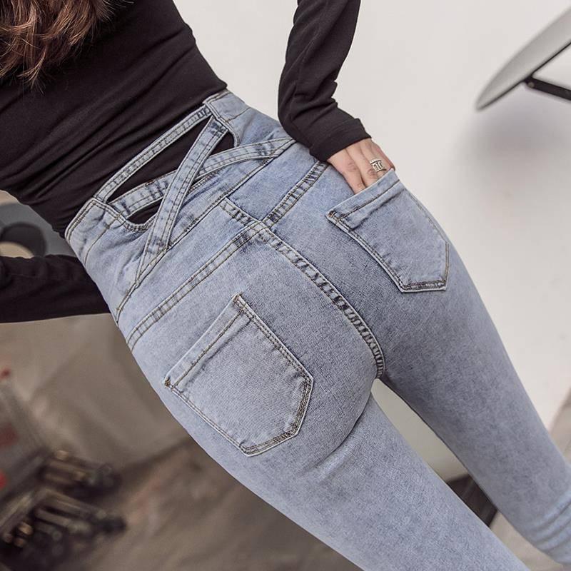Fashion Slim High Waist Women Jeanssolid Casual Skinny Denim Pencil Jeans Butt Lift Pants