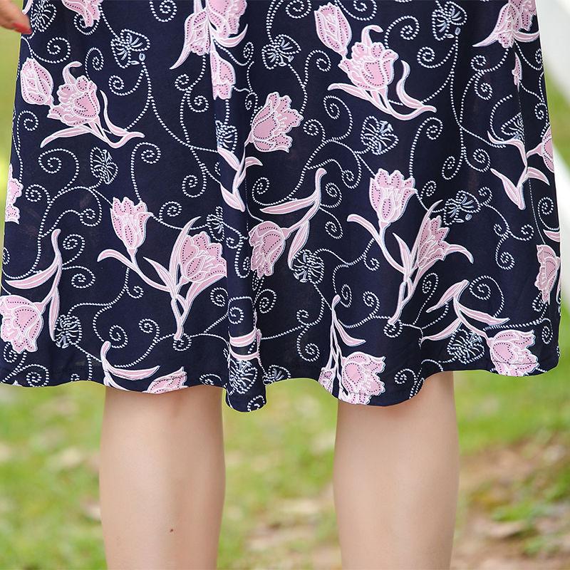 Round Neck Floral Dress Loose Large Size Slimming Women's Dress Short Sleeve Long Skirt Slimming Skirt Fabric Light and Breathable