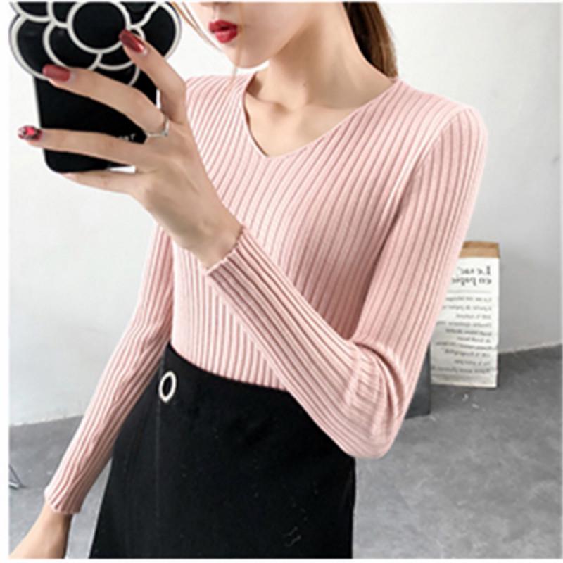 Autumn Winter V-neck Bottoming Shirt Sweater Women's Slim Was Thin Wild Pullover Sweater