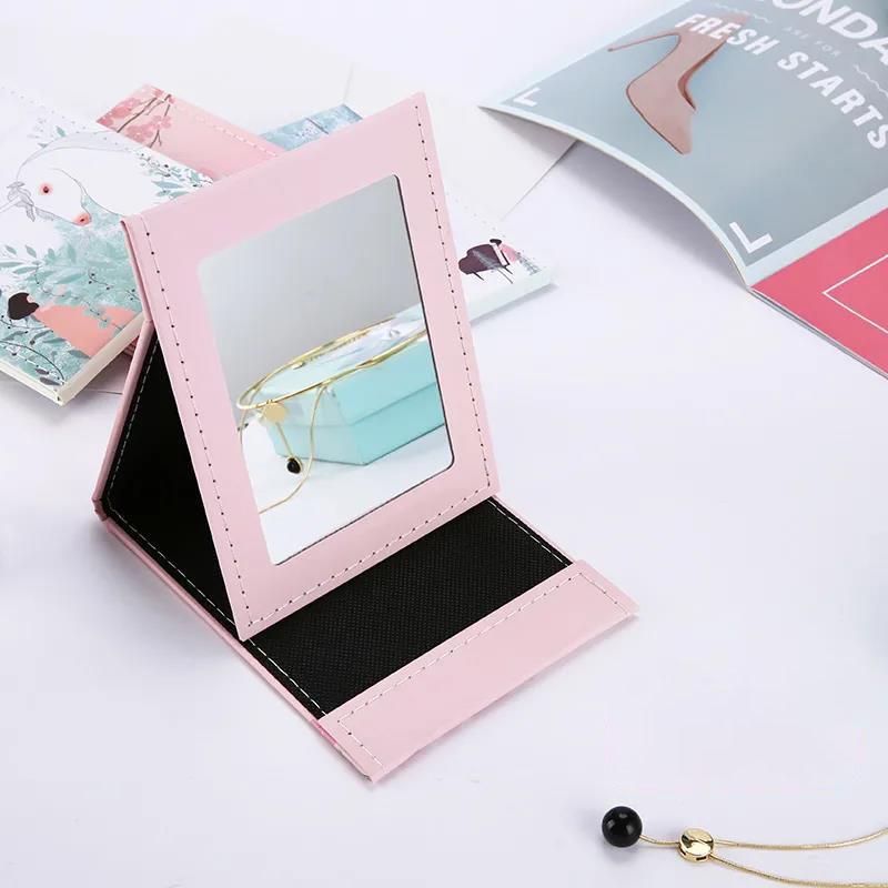 Cute Animal Pattern PU Soft Leather Foldable Desktop Makeup Mirror Portable Convenient Storage HD Mirror