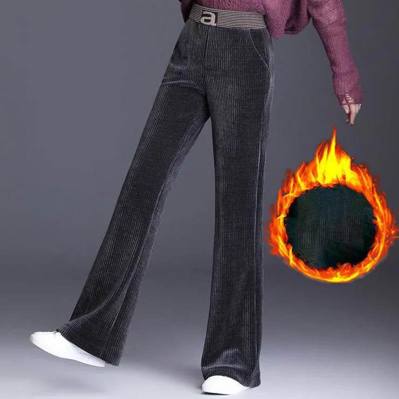 Wide Legs Autumn Winter High Waist Velvet Straight Mom Pants Plus Velvet Casual Pants Women