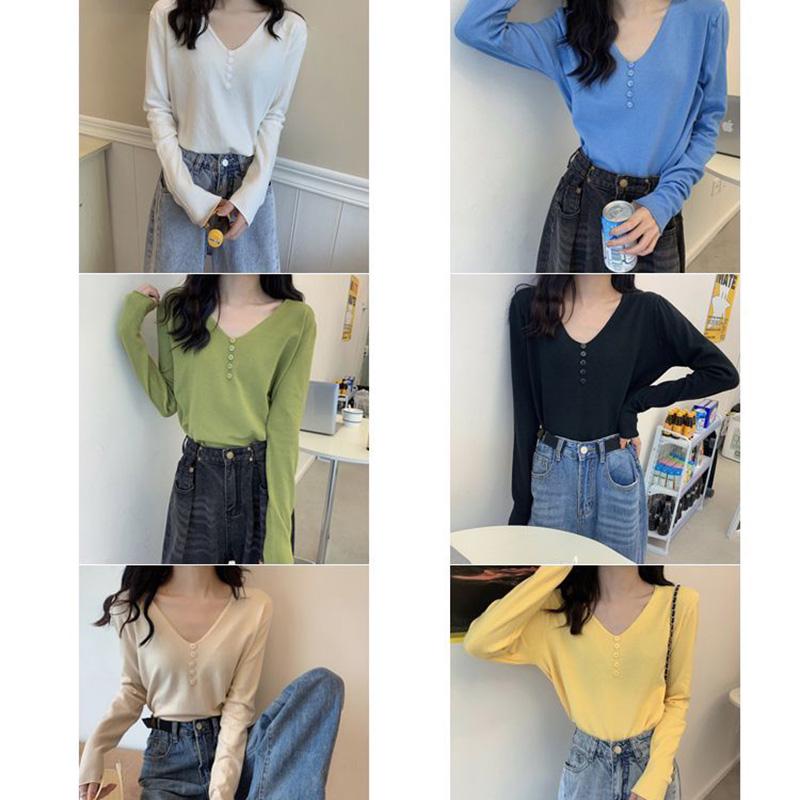 Knit Blouse Women Autumn and Winter Slim Core-spun Yarn Bottoming Shirt V-neck Long-sleeved Sweater
