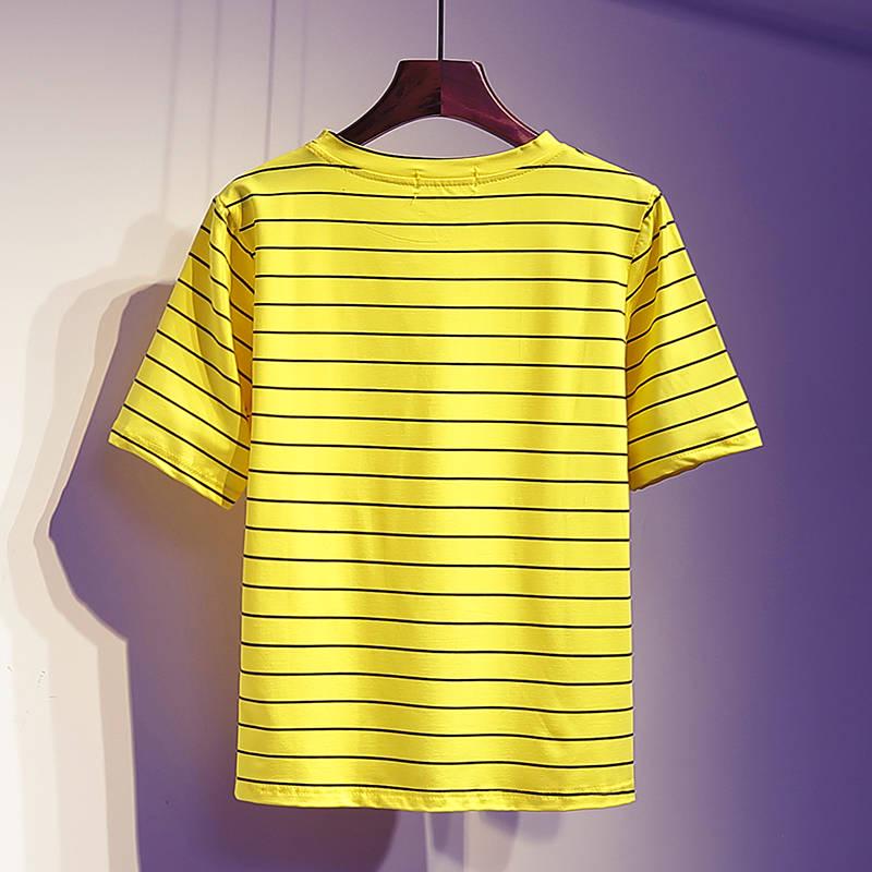 Fashion Summer T-shirt Set Loose Striped T-shirt Denim Short Two-piece Set Women Shorts Set Outfits