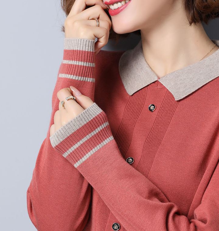 Women's Lapel Knit Sweater Fashion Button Solid Color Pullover Thickened Warm Plus Size Sweater