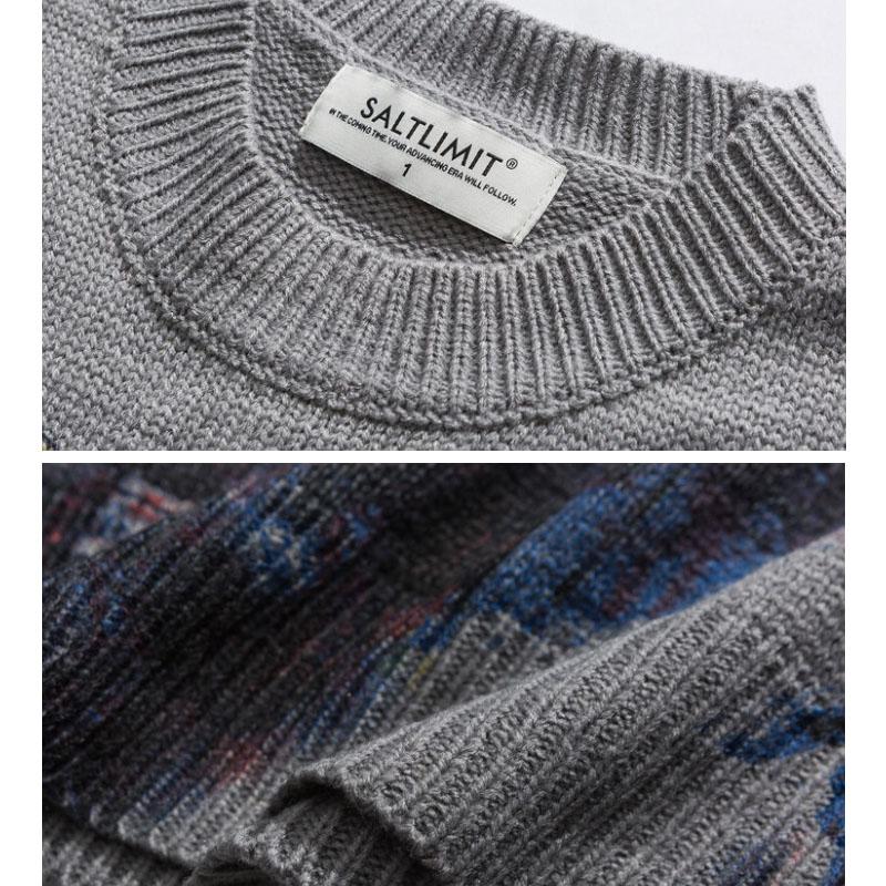 Men's Round Neck Sweater Slim-fit Chinese Style Printed and Dyed Pullover Sweater Street Loose Bf Style Casual Knit Sweater Top Suitable for Teenagers
