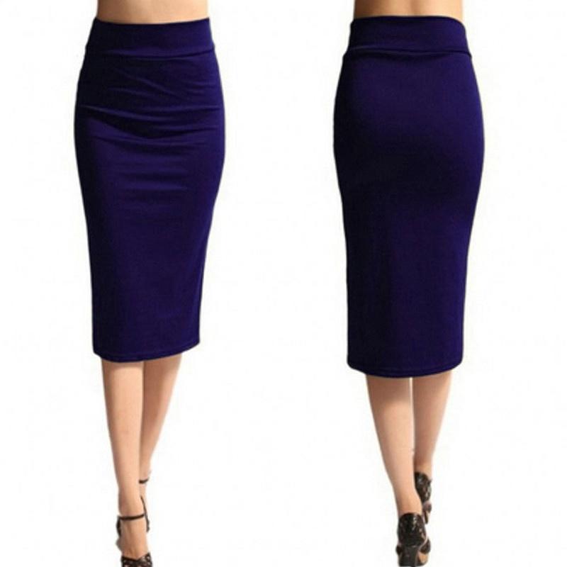 Women's Summer Solid Color Slim Mid-length Skirts Office Ladies Large Size Stretch Skinny Pencil Skirt