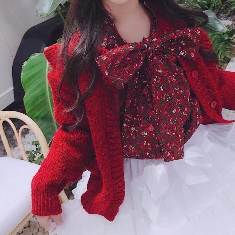 Little Girl Autumn Knit Children's Wooden Ear Sweater Cardigan Fashion Korean Long-sleeved Jacket