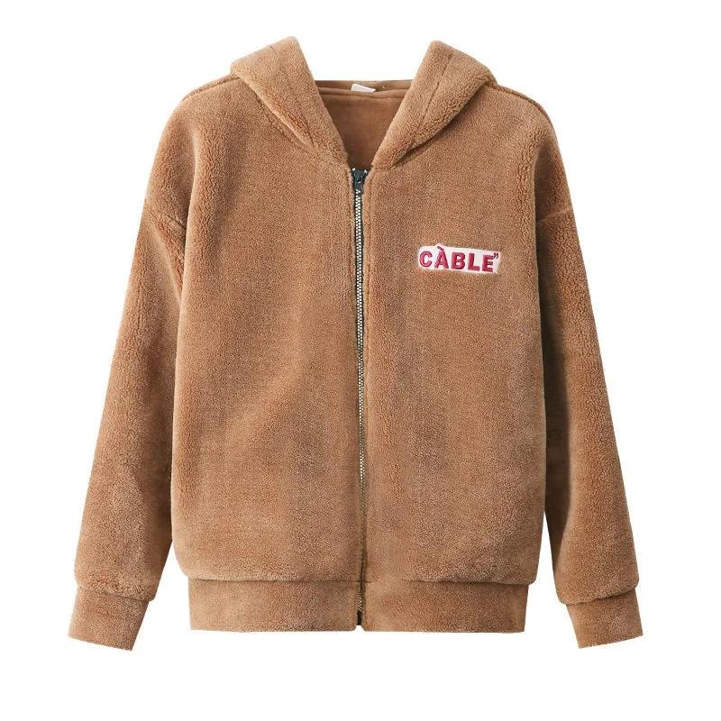 Fleece Thickened Faux Lamb Wool Coat Women's Short Korean Style Loose Autumn and Winter Hooded Top