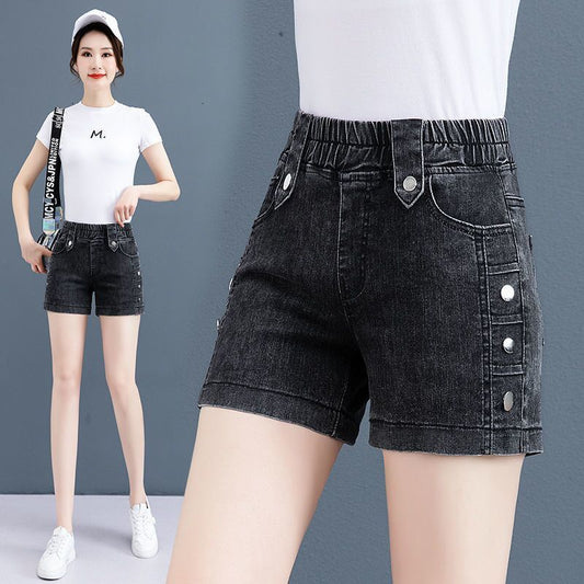 Denim Shorts Women's Summer Elastic Waist Loose Wide Leg Pants Fashion Casual All-match Shorts