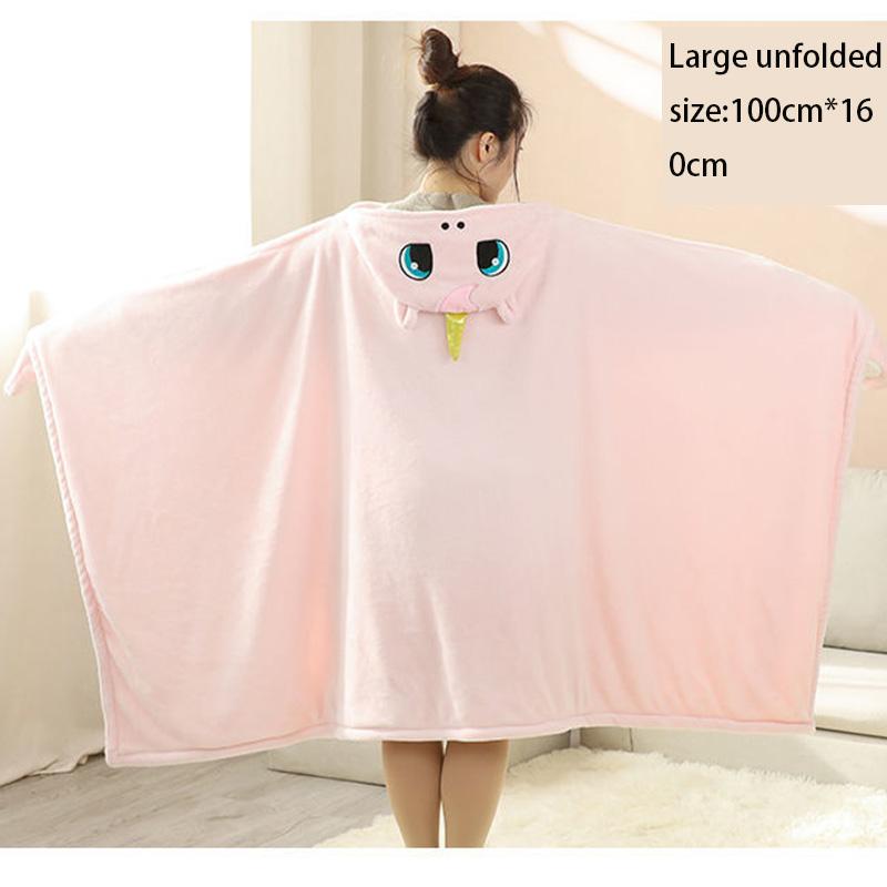Cute Cartoon Lazy Nap Blanket Shawl Cloak Cloak Office Air Conditioning Blanket Coral Fleece Cover Leg Blanket Skin-friendly Soft and Warm