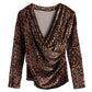 Women's Spring and Autumn V-Neck T-Shirt Leopard Print Large Size Loose Long Sleeve Top
