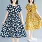 Small Daisy Floral Dress Ethnic Style Printed Literary Mother Dress Round Neck Mid-length Large Swing Skirt