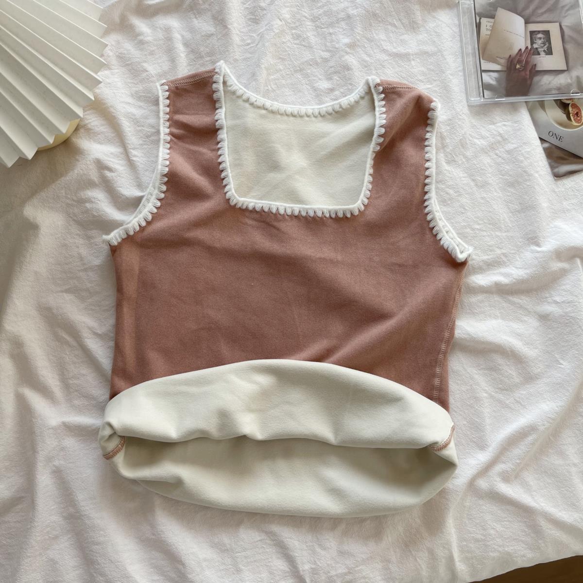Velvet Women Vest Sexy Winter Thermals Square Neck Sleeveless Warm Body Tops Slim Solid Seamless Inner Wear Thermal Underwear