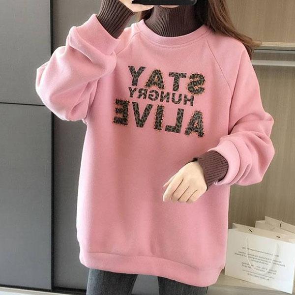 Cotton Thick Sweater Women Autumn and Winter Fake Two-piece Splicing Tops Student High Collar Loose Jacket