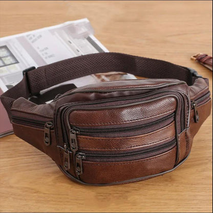 Genuine Leather Waist Bag Men's and Women's Crossbody Multifunctional Waterproof Mobile Phone Bag Cashier Waist Bag