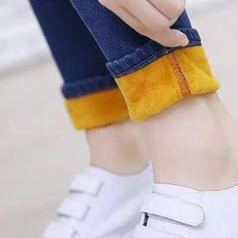 Fleece Cropped Trousers Winter High Waist Solid Color Plus Size Slimming Plus Cotton Warm Feet Jeans Thick Slim Stretch Pants