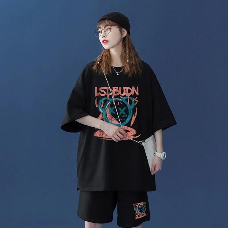 Women's Summer Design Short-sleeved Tops and Shorts Two-piece Fresh Net Red Sports Style T-shirt Suit Fitness Suit Casual Athletic Clothing Loose Sets