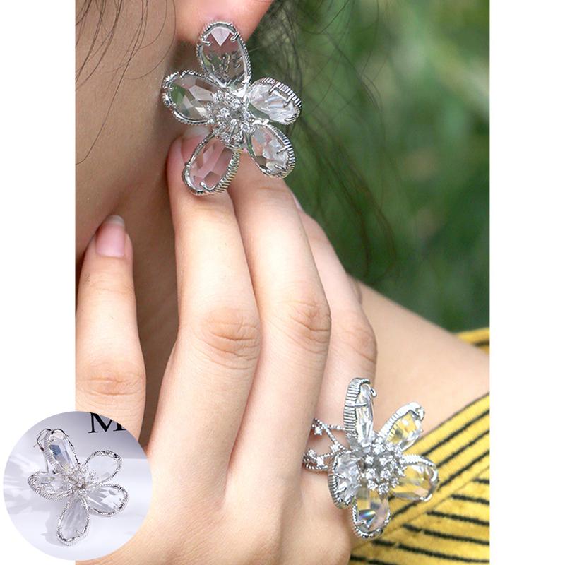 Trendy Big Flower Shaped Crystal Stud Earrings Luxury Zircon Stud Earrings for Women Party Jewelry