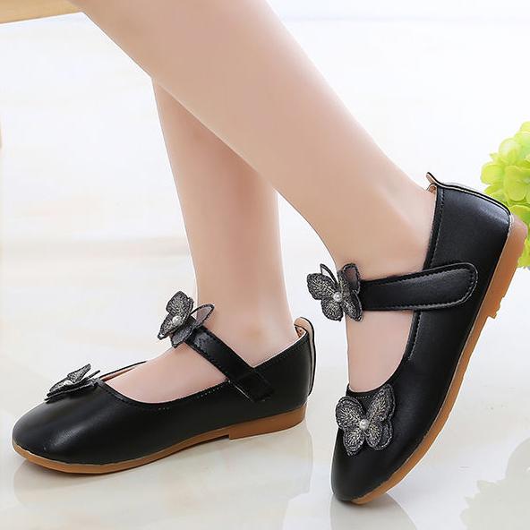 Girl's Soft Soled Butterflies Decoration Breathable Single Shoes Girls' Non Slip Solid Color Princess Shoes