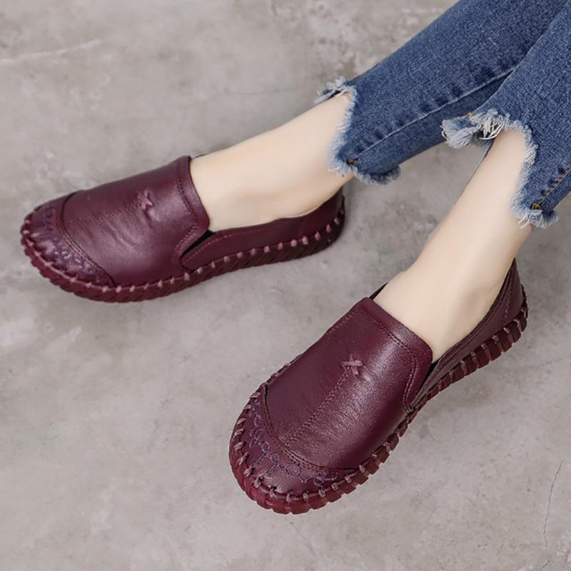Comfortable Shoes Women Single Shoes Leather Mother Shoes Flat Slip On Shoes Non-slip Moccasins