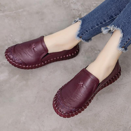Comfortable Shoes Women Single Shoes Leather Mother Shoes Flat Slip On Shoes Non-slip Moccasins