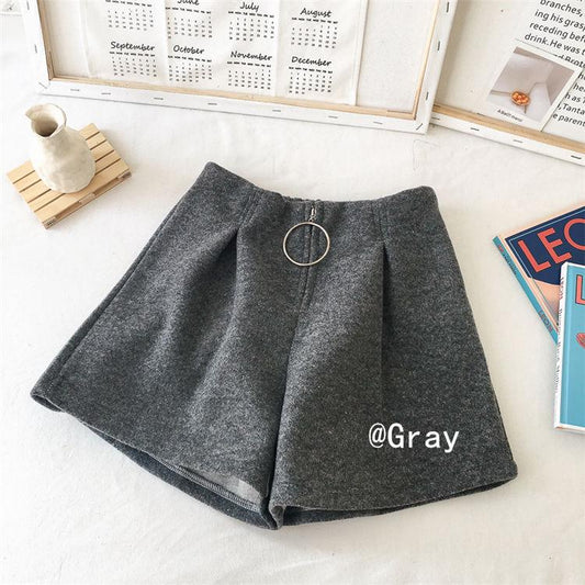Casual Comfortable Elegant Wild Shorts With Belt Women's Woolen Shorts Slim Wide Leg A-line Shorts