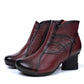 Autumn and Winter Women's Cotton Shoes, Ethnic Style Leather Thick Heel Round Toe Short Boots Full of Visual Sense