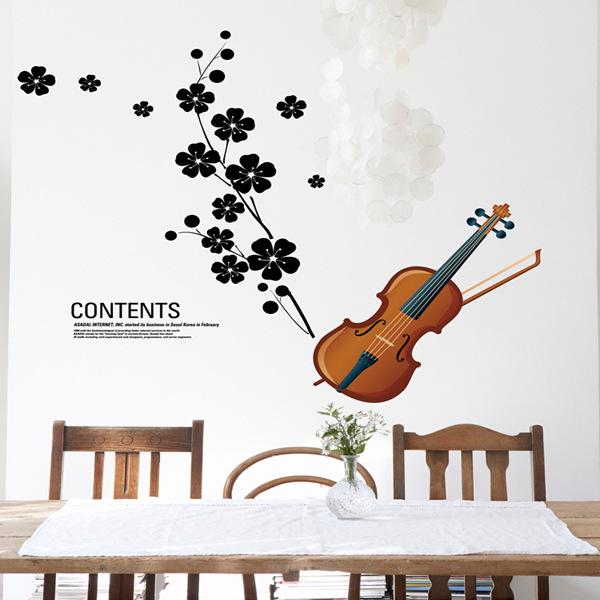 Removable wall sticker living room bedroom TV background floral wedding room decoration violin