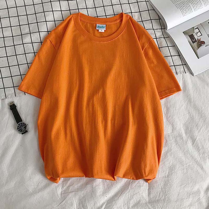 Spring and Summer New Solid Color Base Coat Loose Wild Basic Round Neck Short Sleeve T-shirt for Men and Women