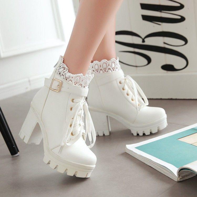 Martin Boots Waterproof Platform High-heeled Boots Lace Autumn and Winter Women's Shoes Boots Botas