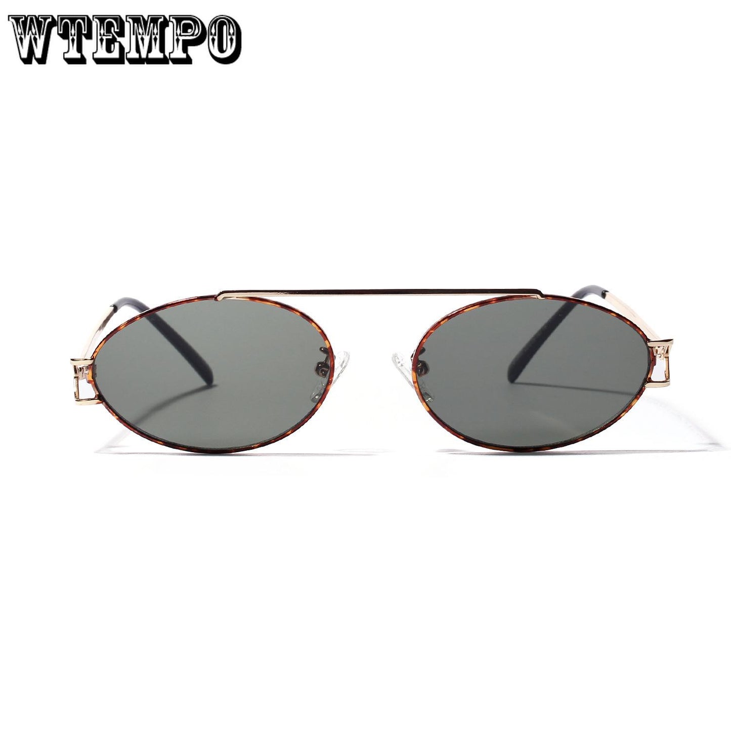WTEMPO Ultra Light Metallic Color Lens Retro Art Eyeglasses Single Beam Oval Sunglasses