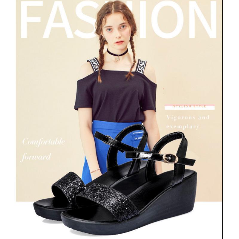 One Word Buckle Wedge Heel Sandals Women's Waterproof Platform Casual Work All-match Fashion Sandals
