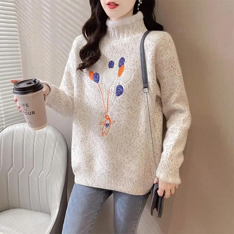 Autumn and Winter Women's Turtleneck Chenille Sweater Fashion Color Thickening Bottoming Shirt Loose Plus Size Sweater
