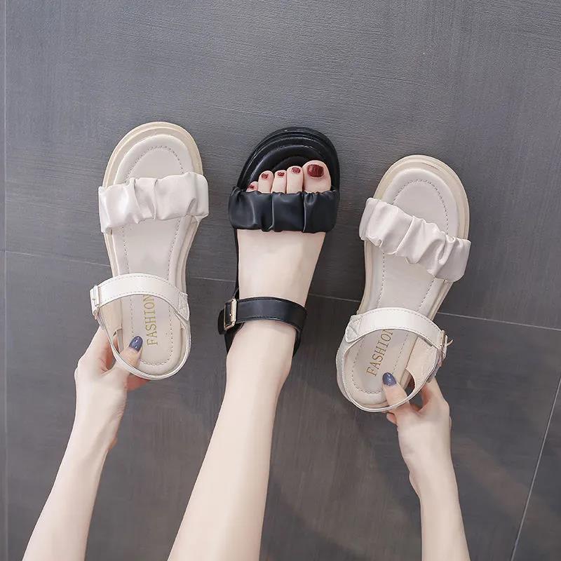 Sandals Women's Summer Comfortable Soft Leather Outer Wear Non-slip All-match Flat Women's Shoes Simple Casual Roman Shoes