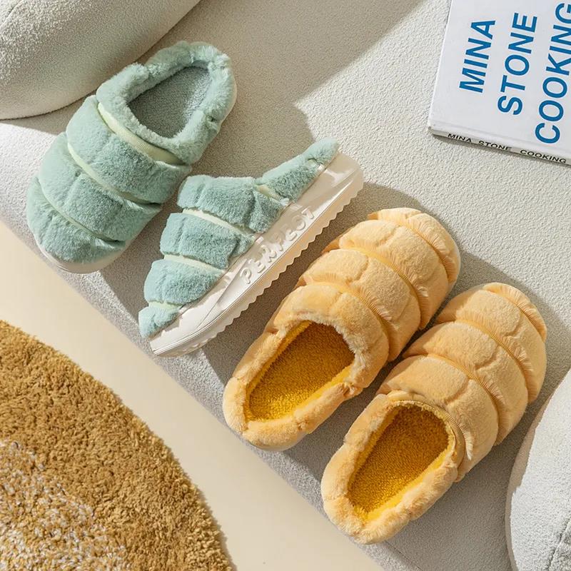 Women's Fall and Winter Cotton Slippers Indoor Bedroom Warm Shoes Anti-skid Thick Bottom Flat Slippers