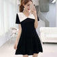 Female Vintage Elegant Holiday Dress Slim Graceful Short Party Dress Summer A-line High Waist Club Dress