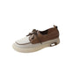 Autumn Color-blocking Flat Shoes Women's Soft Leather Korean Style Retro Casual Sneakers Girls Shallow Mouth Leather Shoes Casual Shoes